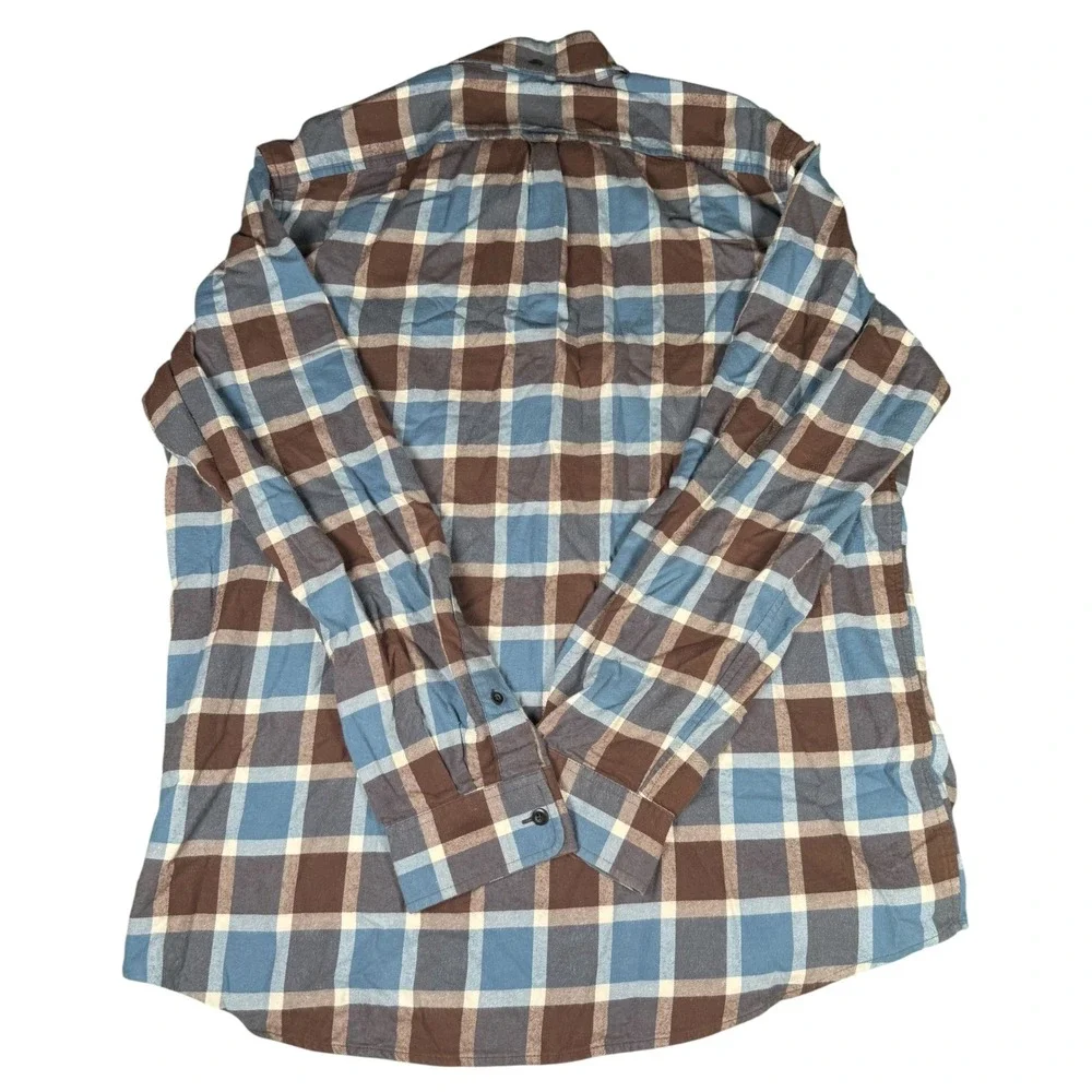 L.L.Bean Men's Large Flannel Button Down Shirt Blue Brown Plaid Long Sleeve - Picture 4 of 6